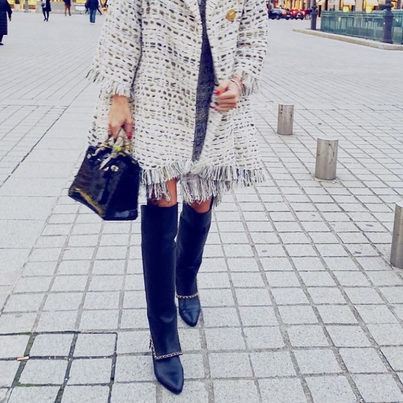 Chanel black leather knee high boots 39,5 g chain - Picture 2 of 16